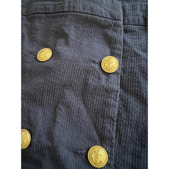 Tommy Hilfiger Navy Blue Seersucker Sailor Mini Skirt Gold  Buttons Size 12 - Picture 2 of 5